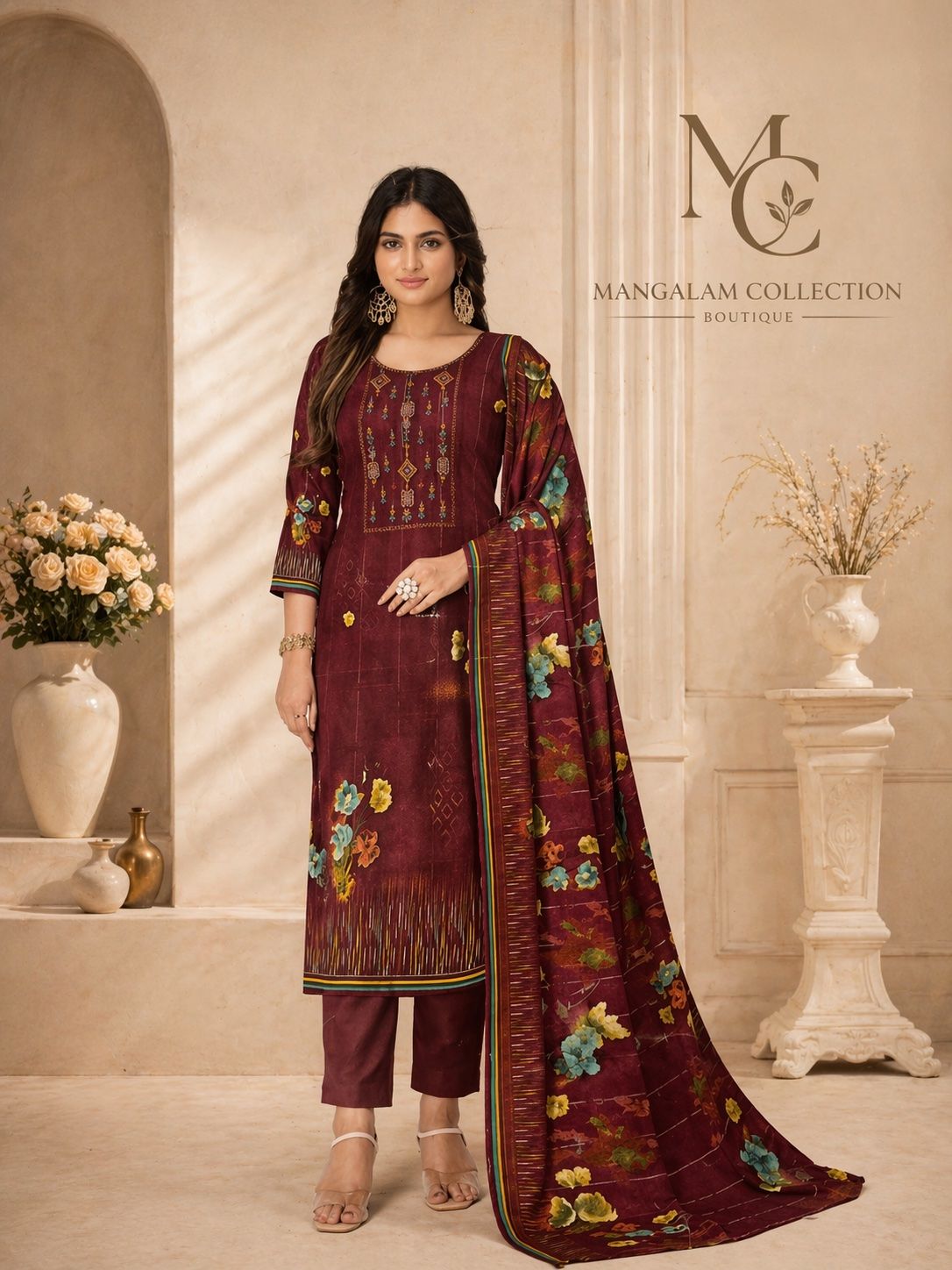 Crimson Silver Sequin Saree