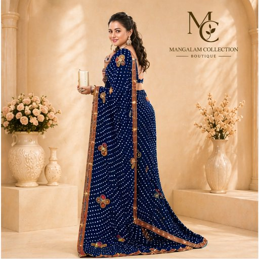 Navy Blue Bandhani Saree