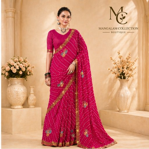 Pink Bandhani Saree