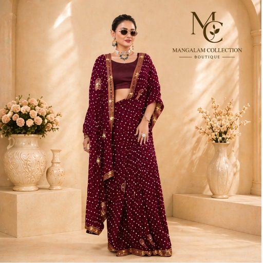 Wine Bandhani Saree