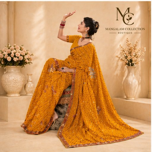 Mustard Bandhani Saree