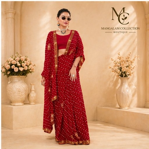 Red Bandhani Saree