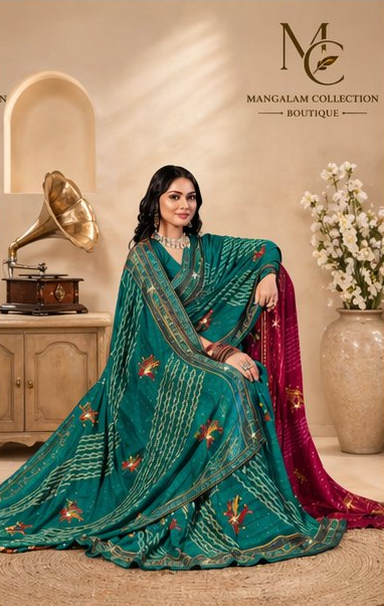 Teal Bandhej Saree