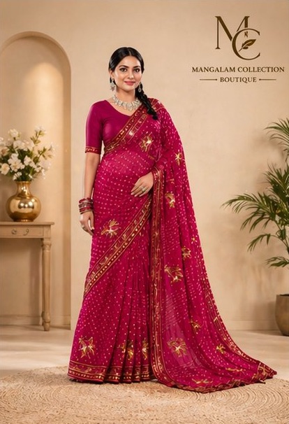 Magenta Bandhej Saree