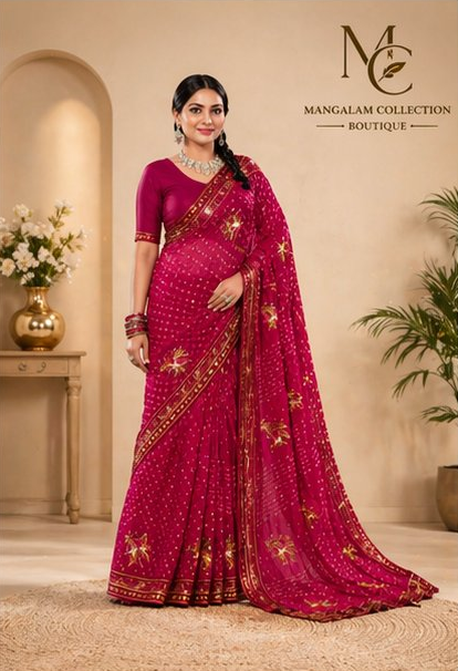 Magenta Bandhej Saree