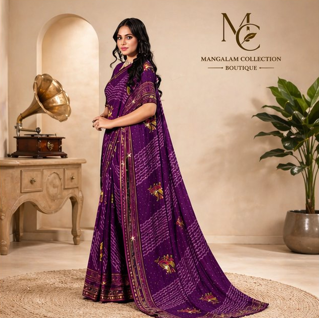 Purple Bandhej Saree