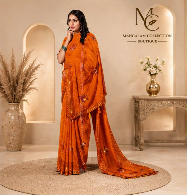 Orange Bandhej Saree