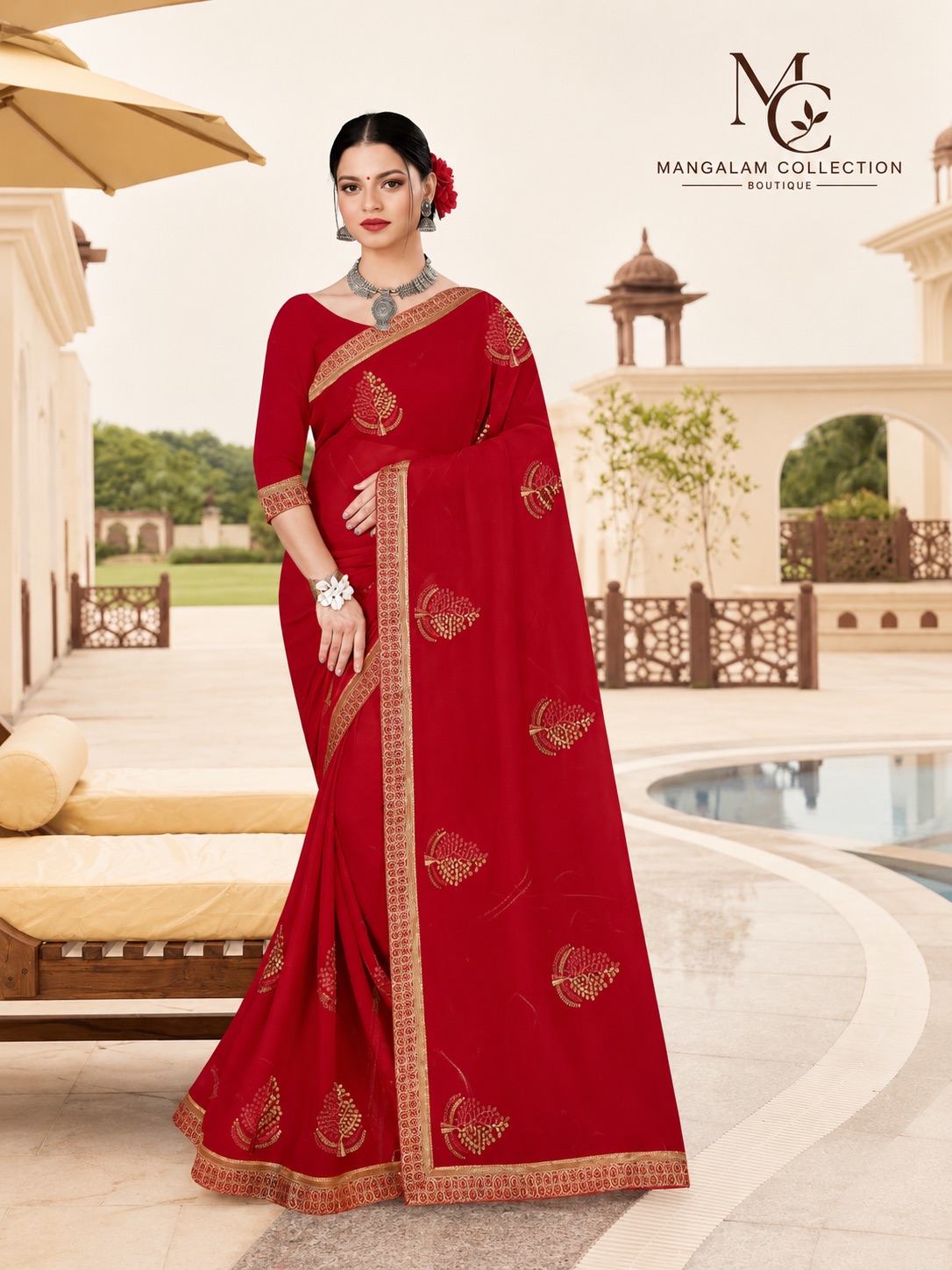 Classic Red Butta Embroidered Saree