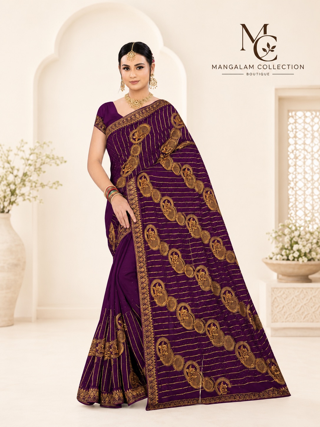 Royal Purple Heavy Embroidered Saree